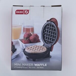 Dash Mini Waffle‎ Maker Red 4" Non-Stick 350W Compact Kitchen Appliance